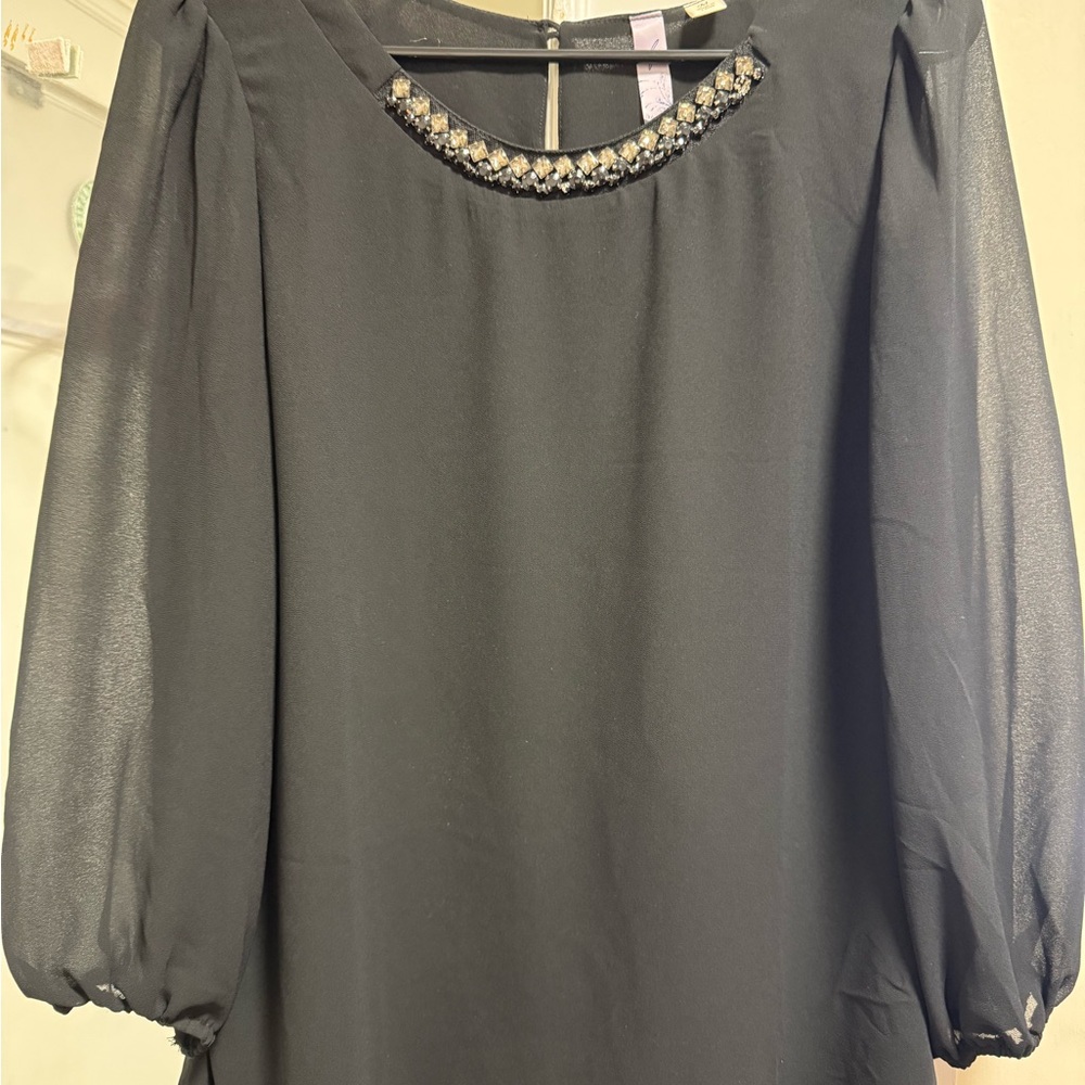 Francesca's Black Top with Embellished Neckline
